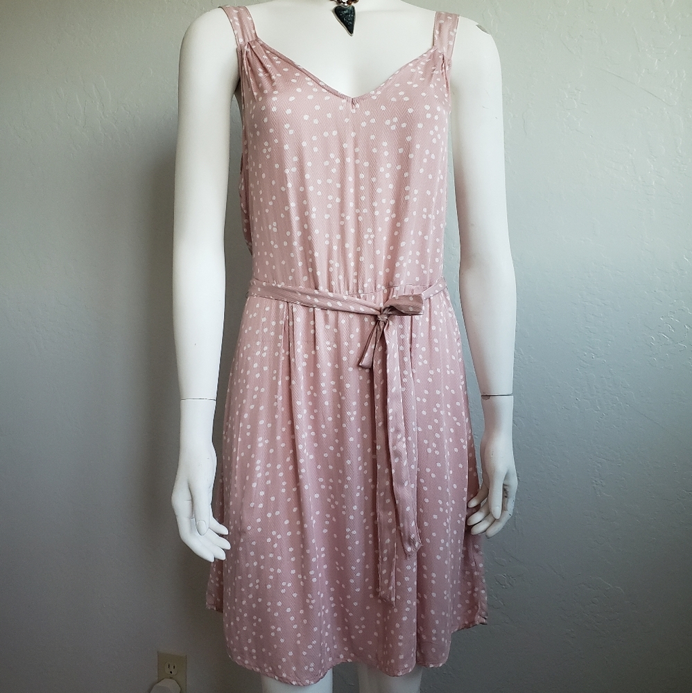 A New Day Dress Rose W/White Polka Dot | Sleeveless W/Waist Tie Sheath | Size: M